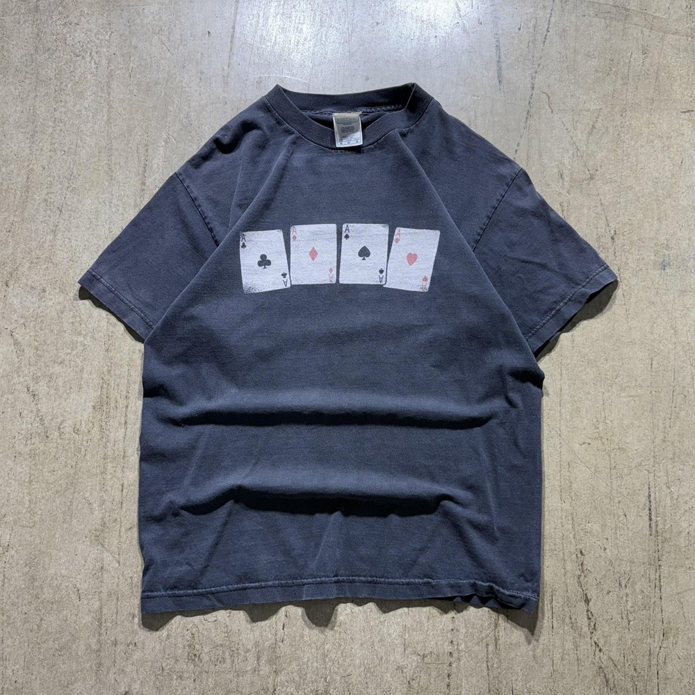 Four Aces Poker Shirt Mens Medium Gray Playing Cards Casino Graphic Tee Alstyle